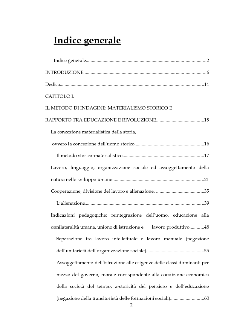 Indice della tesi: Pratica educativa e trasformazione della realtà, Pagina 1