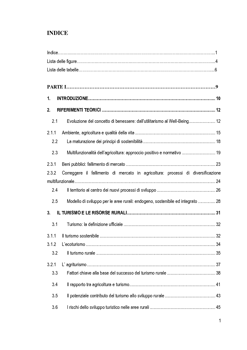 Indice della tesi: Risorse rurali e turismo nei processi di sviluppo locale. Il caso della provincia di Siena, Pagina 1