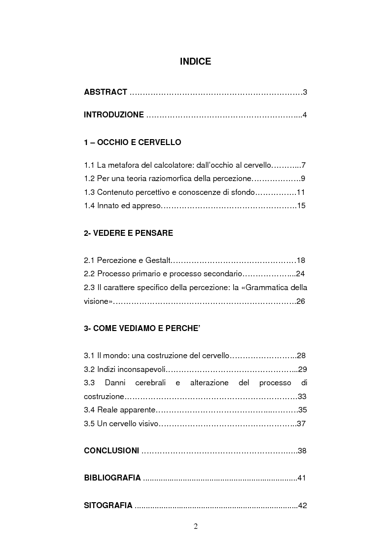 Indice della tesi: Due modi di andare oltre lo stimolo: vedere e pensare, Pagina 1