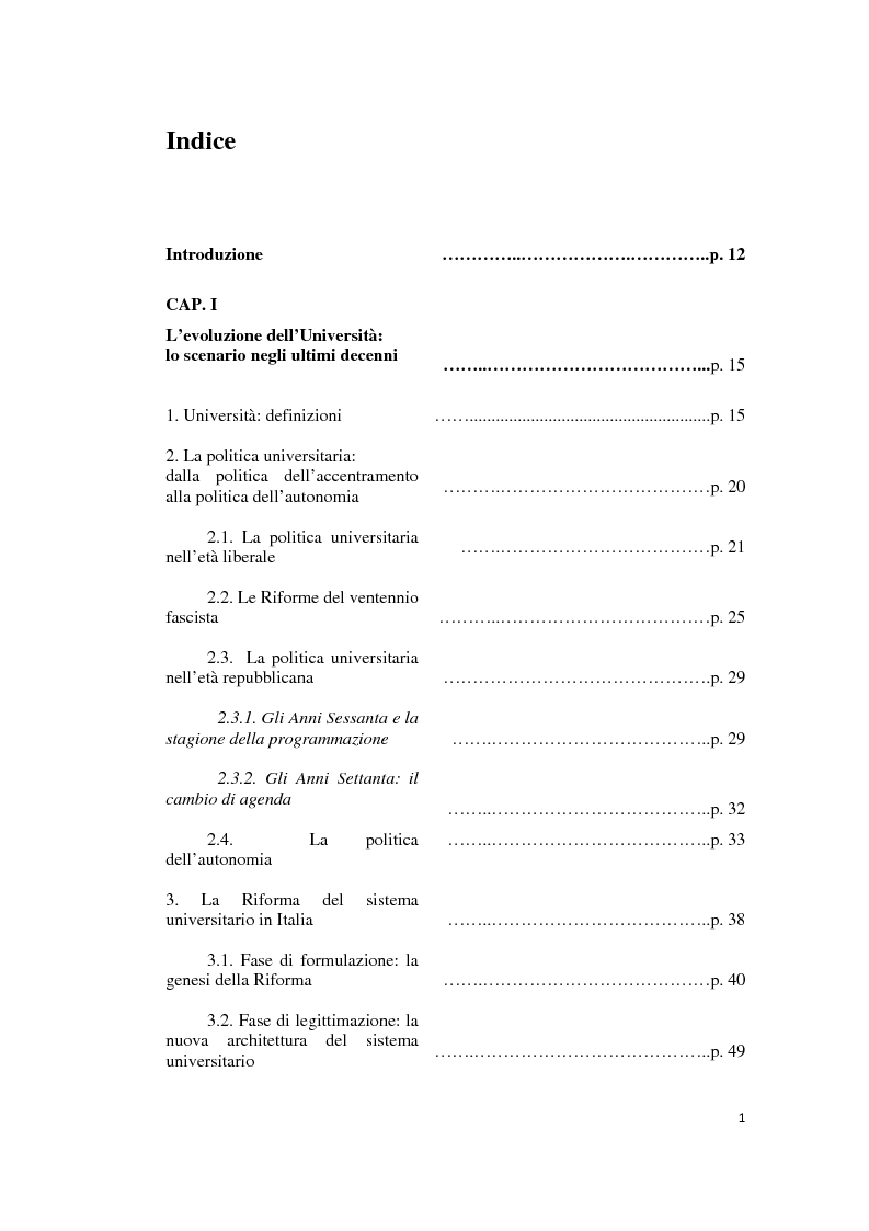 Indice della tesi: L'università italiana tra conservazione e mutamento, Pagina 1
