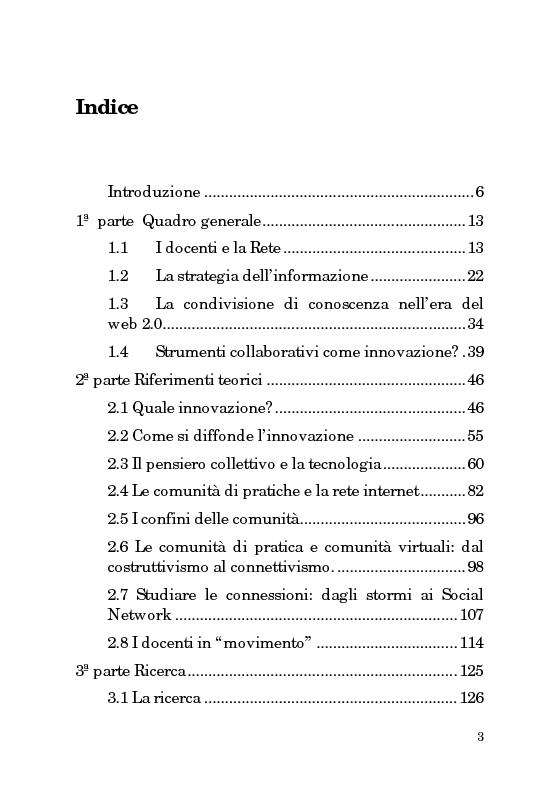 Indice della tesi: Innovazioni e pratiche didattiche: l'uso della rete da parte dei docenti, Pagina 1