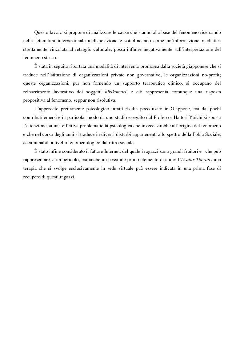 Anteprima della tesi: Il fenomeno dell'Hikikomori: uno studio esplorativo, Pagina 2