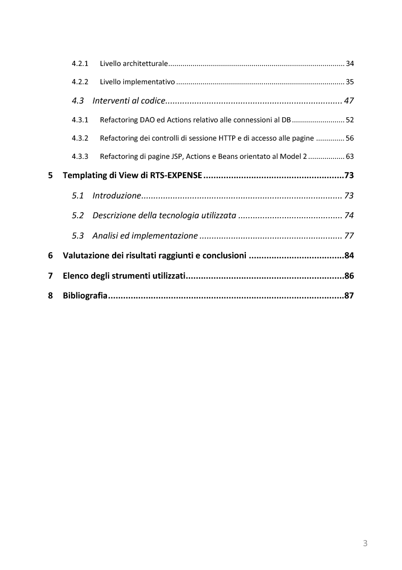 Indice della tesi: Refactoring e templating web di un'applicazione web di gestione note spese basata su J2EE, Pagina 2