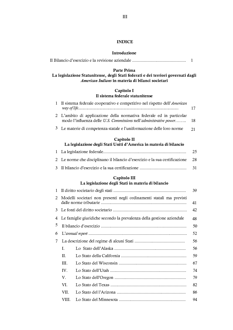 Indice della tesi: Il bilancio delle società negli Stati Uniti d'America: profili giuridici ed aziendali di attualità, Pagina 1
