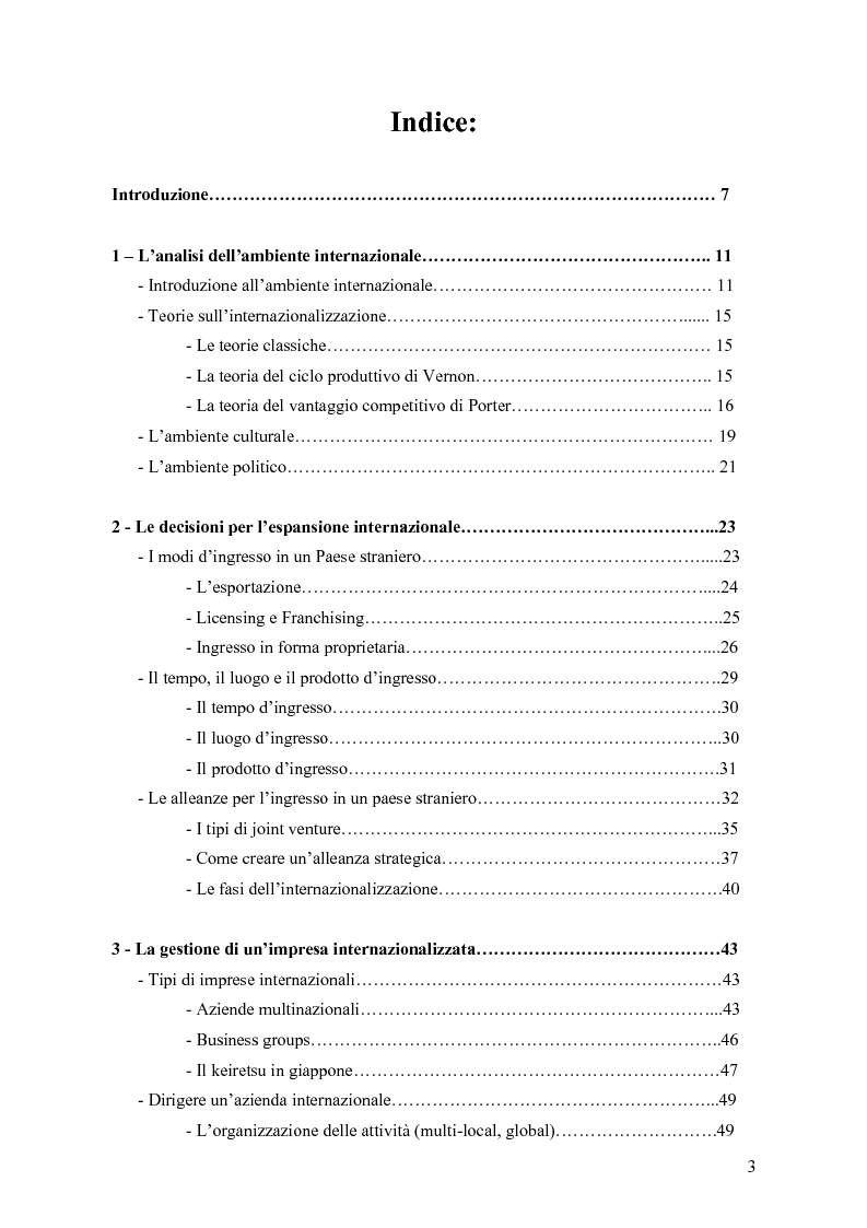 Indice della tesi: Il coordinamento della supply chain globalizzata, Pagina 1