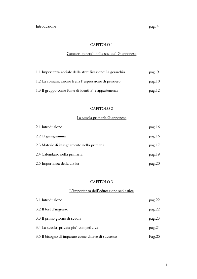 Indice della tesi: Modelli educativi nella scuola primaria: Italia e Giappone, Pagina 1