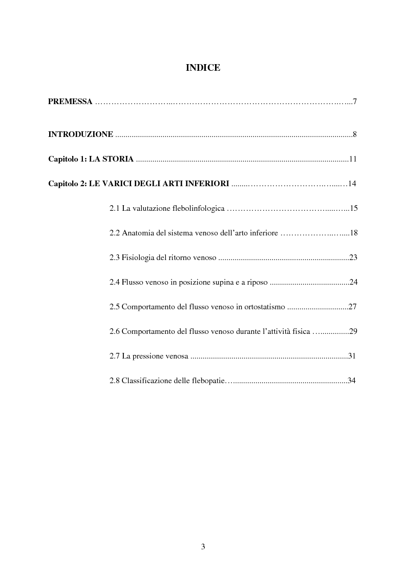 Indice della tesi: L'idroterapia carbogassosa quale complemento riabilitativo nel trattamento Laser dell' insufficienza venosa superficiale (EVLT). Presentazione di una casistica clinica., Pagina 1