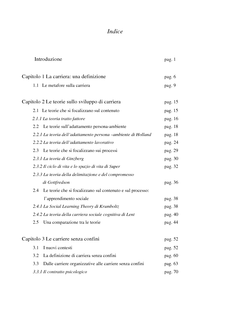 Indice della tesi: Dalla carriera tradizionale alla carriera senza confini: lo stato dell’arte della letteratura, Pagina 1