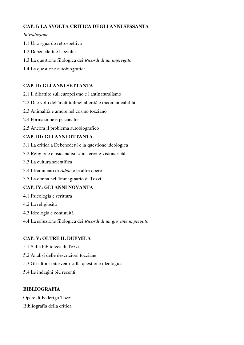 Indice della tesi: Letture psicanalitiche della narrativa di Tozzi, Pagina 1