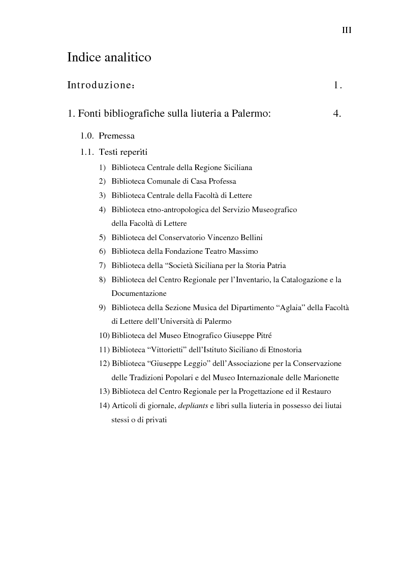 Indice della tesi: La liuteria a Palermo; una prima ricognizione sul campo, Pagina 1