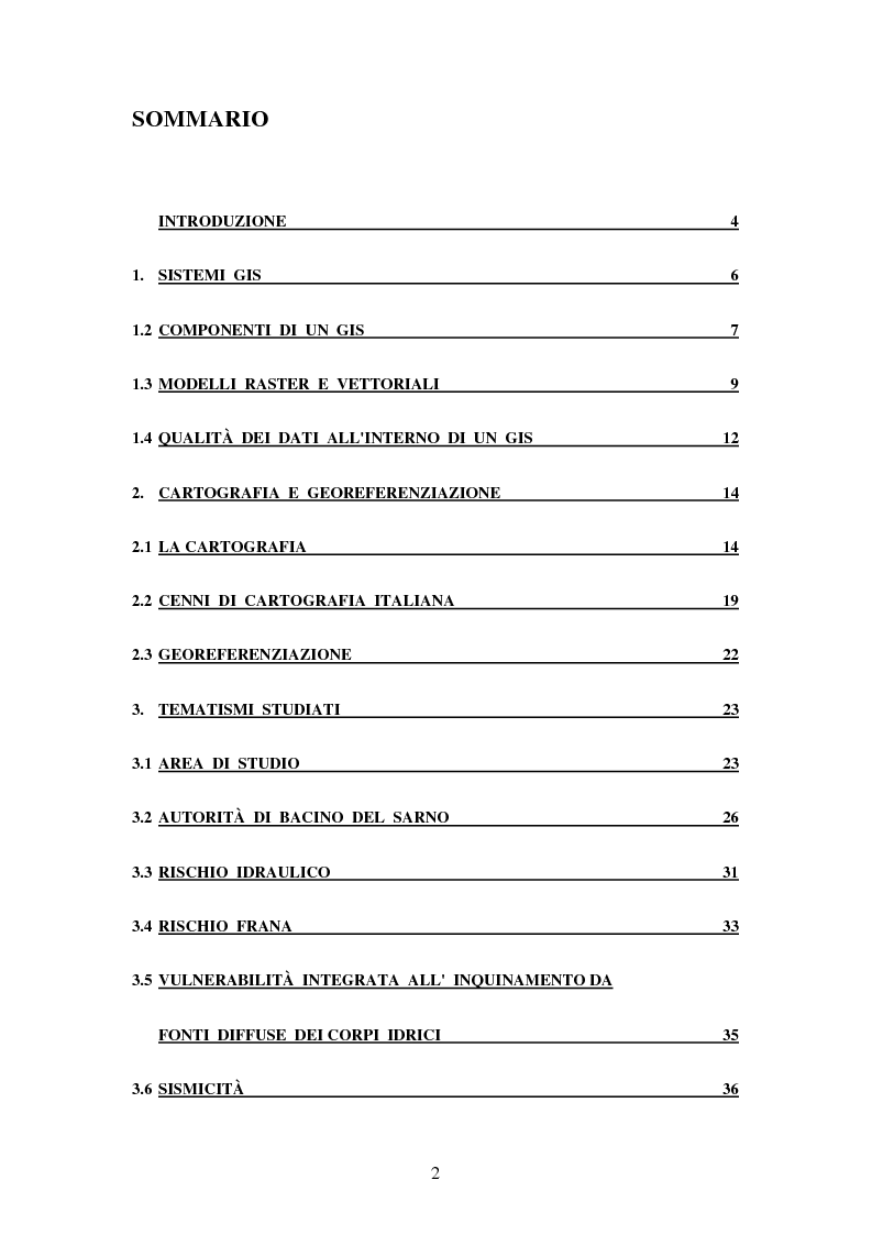 Indice della tesi: Analisi del database geografico del Comune di San Giuseppe Vesuviano per la redazione della carta delle criticità geologico ambientali, Pagina 1