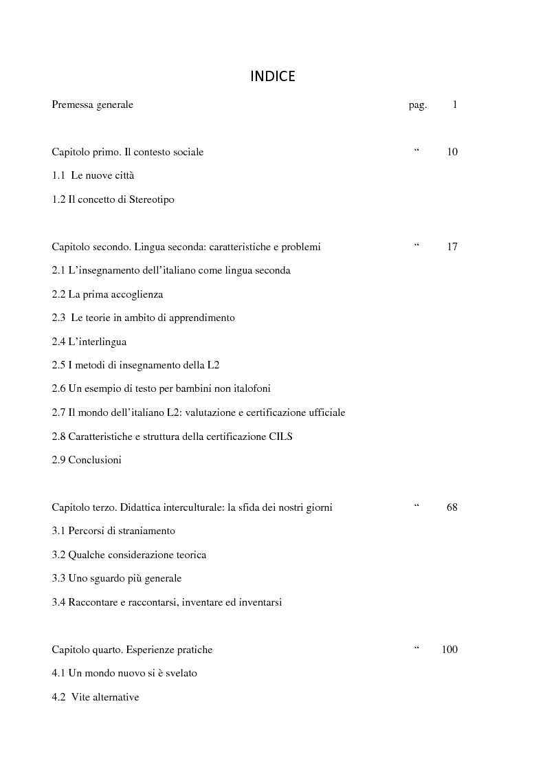 Indice della tesi: Dall'Interlingua all'Intercultura: un percorso linguistico tra le esigenze sociali, Pagina 1