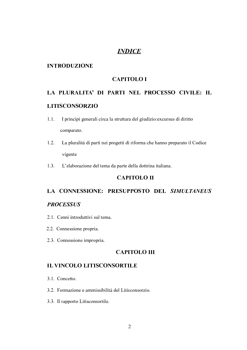 Indice della tesi: Il litisconsorzio facoltativo, Pagina 1