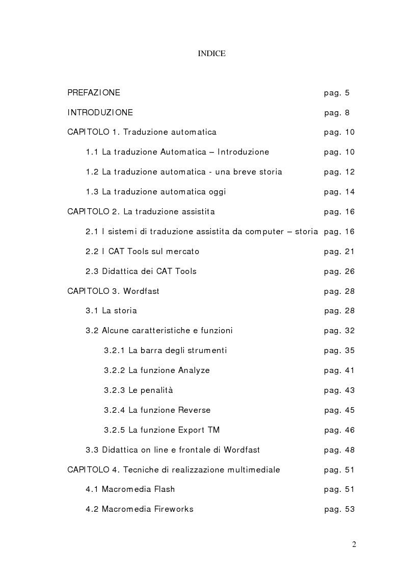 Indice della tesi: Insegnare online traduzione assistita. Un tutorial di Wordfast., Pagina 1