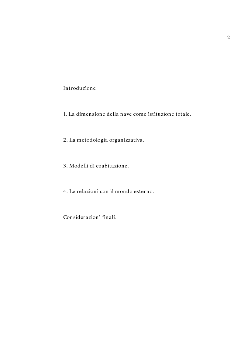 Indice della tesi: Dinamiche nei gruppi sociali. Modelli e relazioni negli equipaggi marittimi., Pagina 1