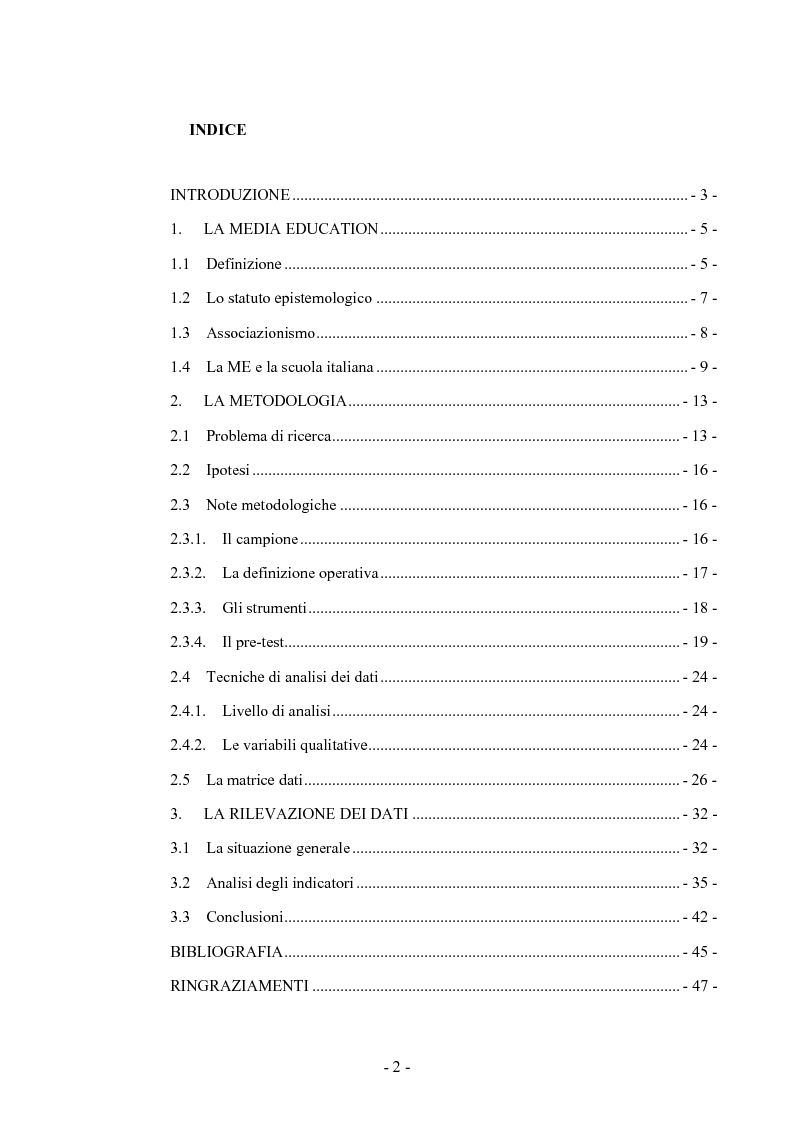 Indice della tesi: Adolescenti e TV, Pagina 1