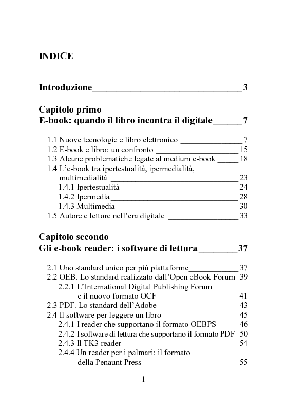 Indice della tesi: Non solo libro. L'evoluzione dell'e-book tra produzione e fruizione, Pagina 1