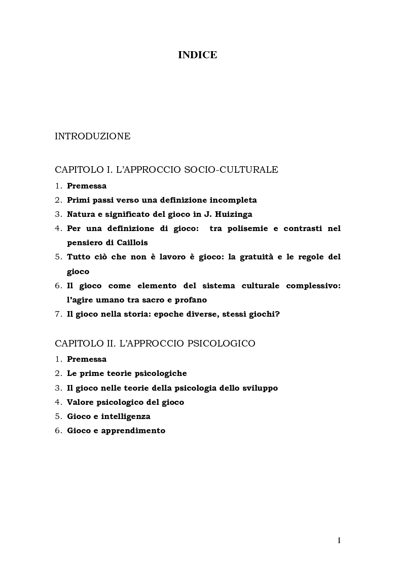 Indice della tesi: Quando il gioco diventa apprendimento, Pagina 1