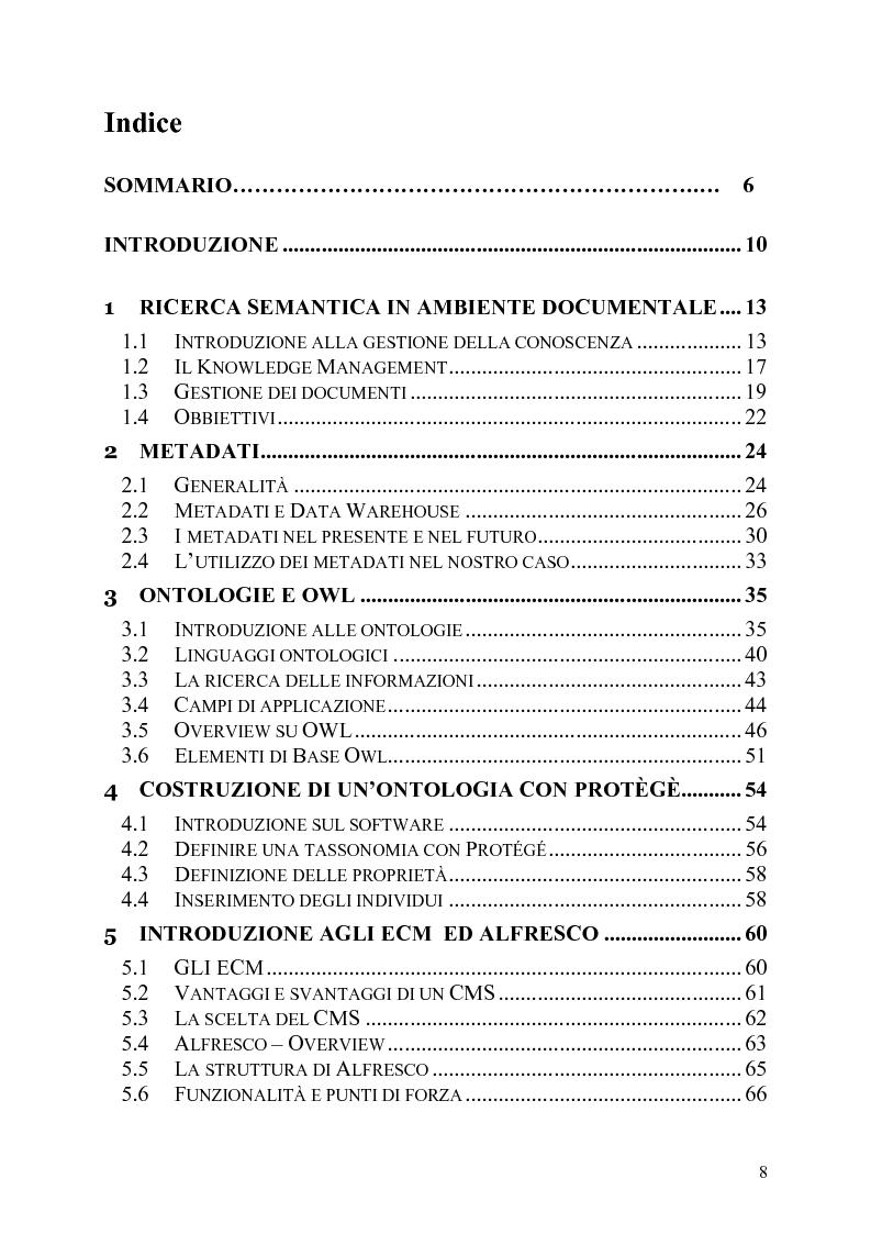 Indice della tesi: Integrazione di tecniche di classificazione semantica in strumenti ECM open-source, Pagina 1