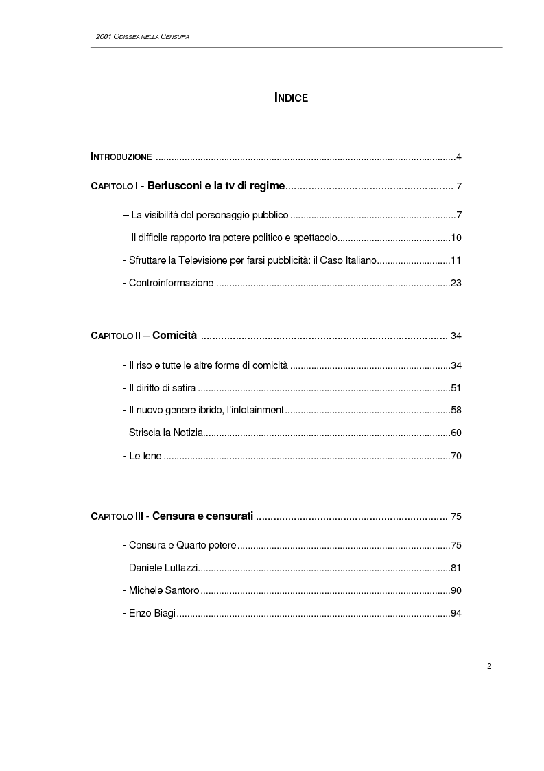 Indice della tesi: 2001, Odissea nella censura, Pagina 1