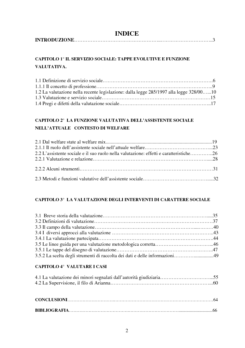 Indice della tesi: L'assistente sociale e la valutazione: un incontro possibile? , Pagina 1