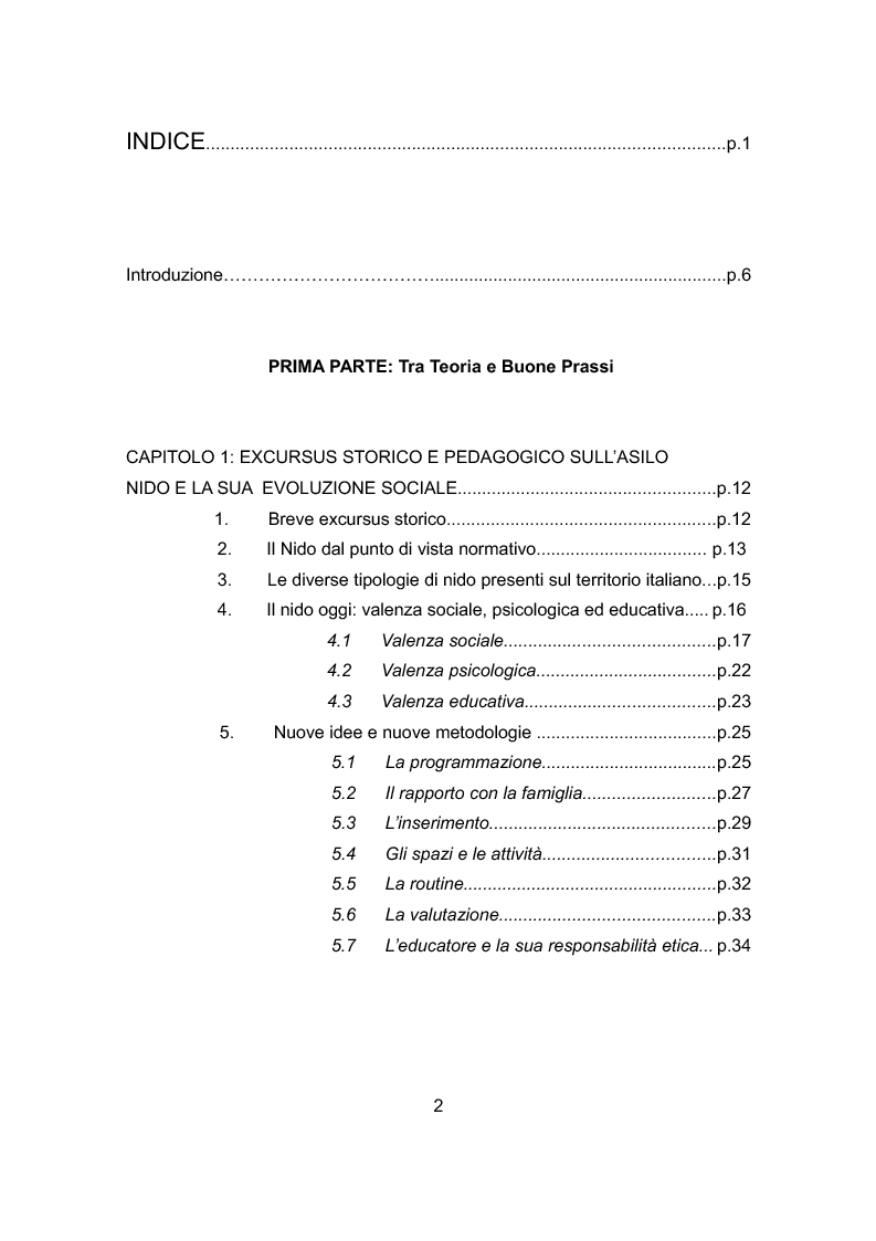 Indice della tesi: Ricerca e progettualità per un nuovo servizio educativo: l'asilo nido aziendale, Pagina 1