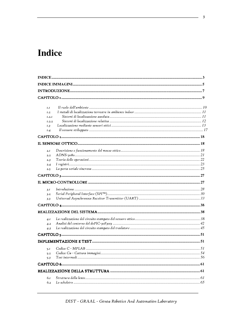 Indice della tesi: Sensore ottico odometrico per applicazioni di robotica mobile, Pagina 1