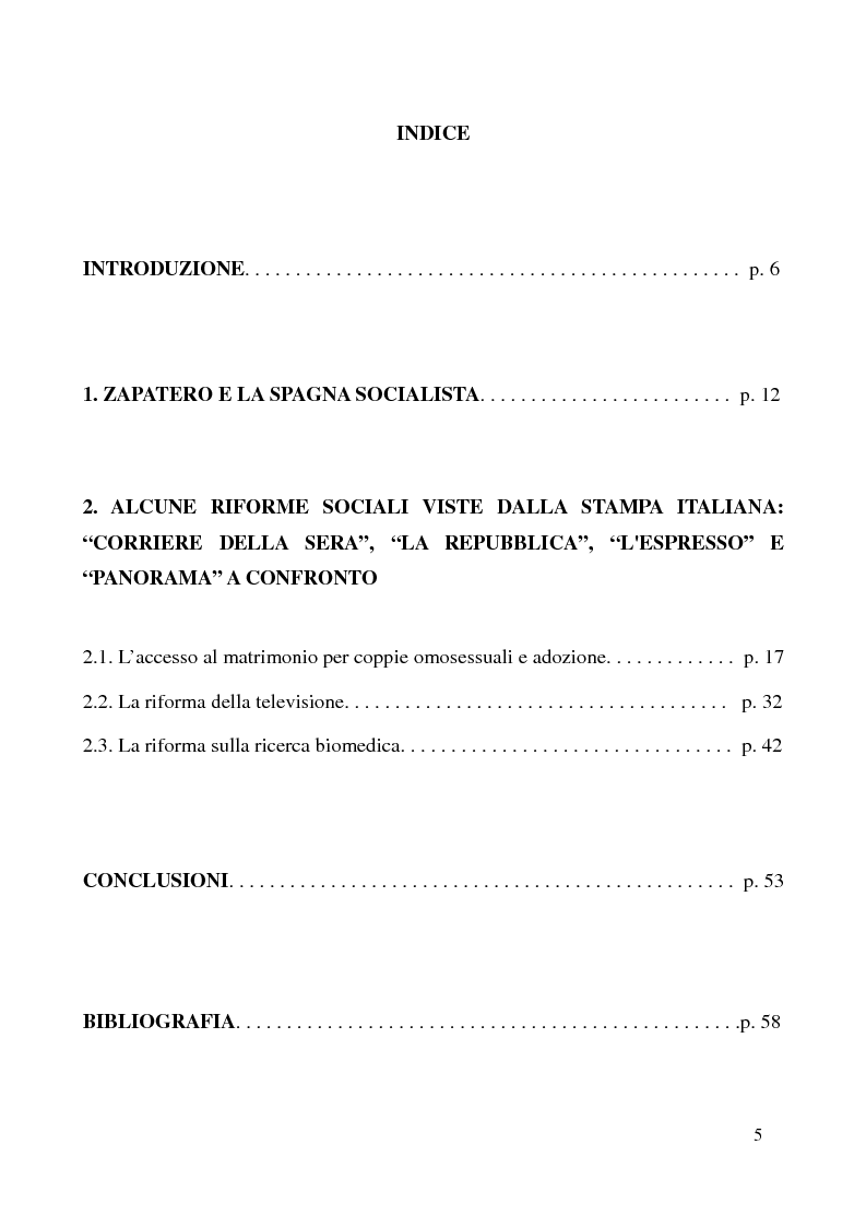 Indice della tesi: La Spagna di Zapatero sulla stampa italiana: stereotipi e idealizzazioni, Pagina 1