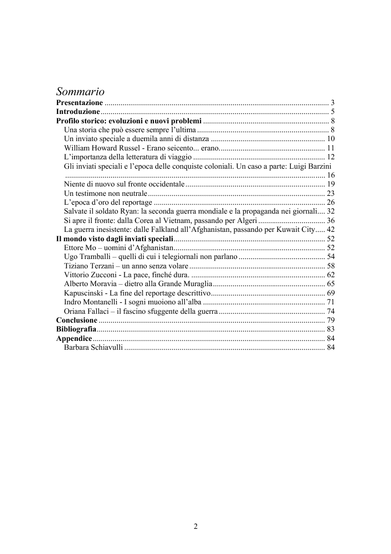 Indice della tesi: L'inviato speciale - Caratteristiche di una razza privilegiata, Pagina 1