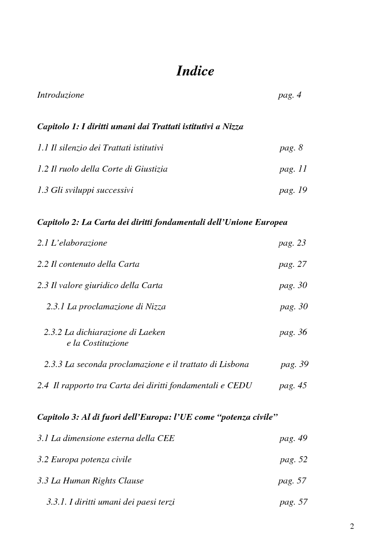 Indice della tesi: L'UE e i diritti umani: le sfide del XXI secolo, Pagina 1