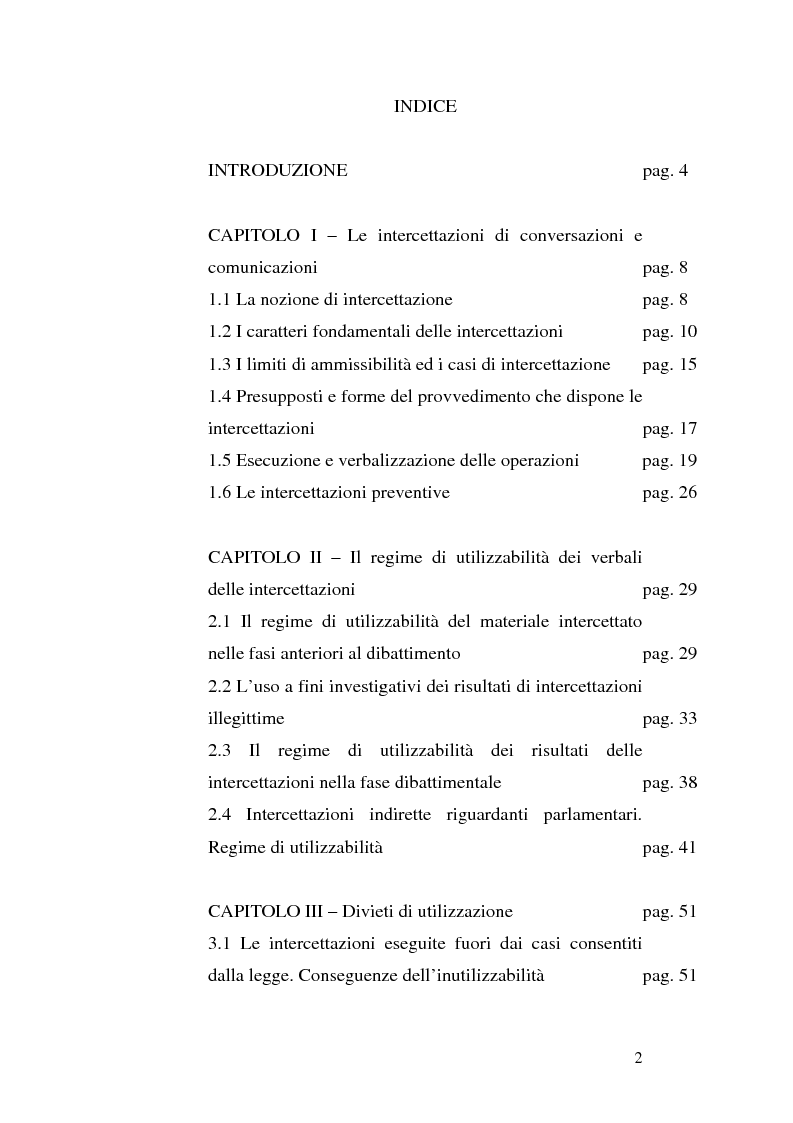 Indice della tesi: Intercettazioni telefoniche e diritto di informazione, Pagina 1