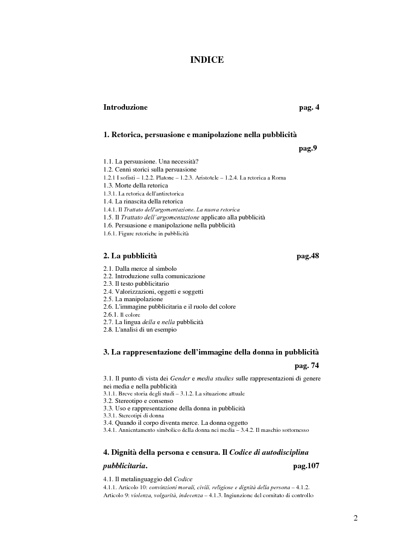 Indice della tesi: Le vie della persuasione. Parole, immagini e le fabbriche del desiderio, Pagina 1