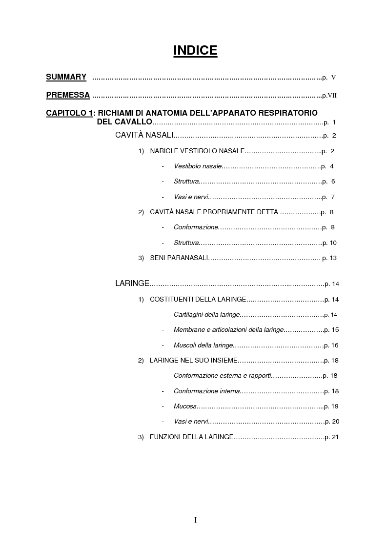 Indice della tesi: Emorragia polmonare da sforzo nel cavallo sportivo con particolare riferimento all'effetto sulle performance atletiche, Pagina 1
