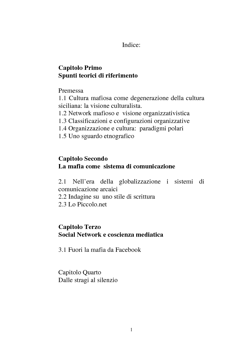 Indice della tesi: Sistemi comunicativi all'interno di Cosa Nostra, Pagina 1