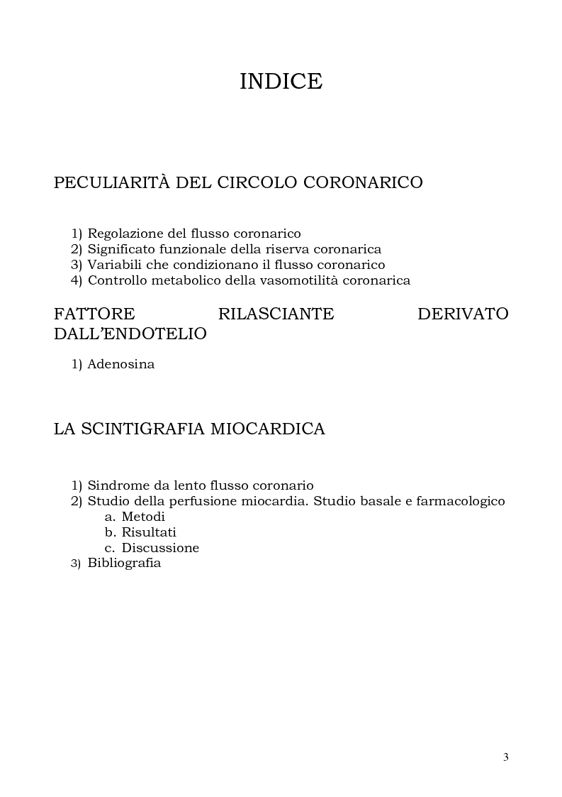 Indice della tesi: Sindrome da lento flusso coronarico, Pagina 1