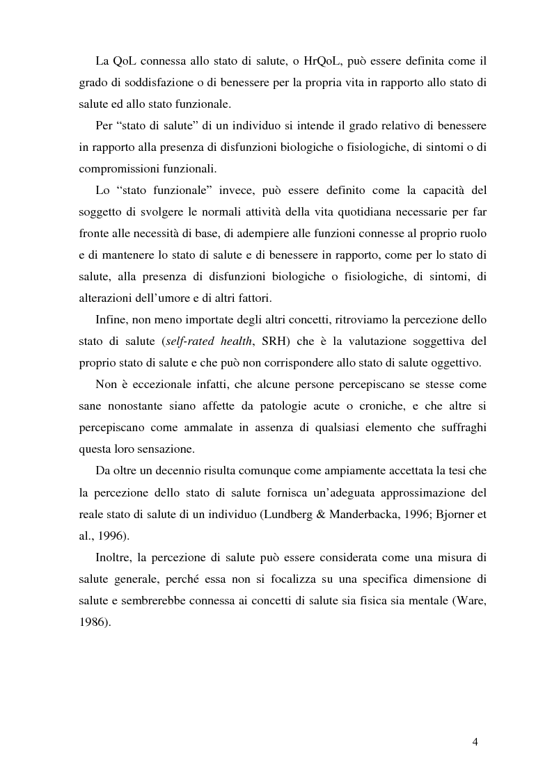 Anteprima della tesi: Qualità della vita e strategie di coping in un gruppo di studenti di medicina, Pagina 4