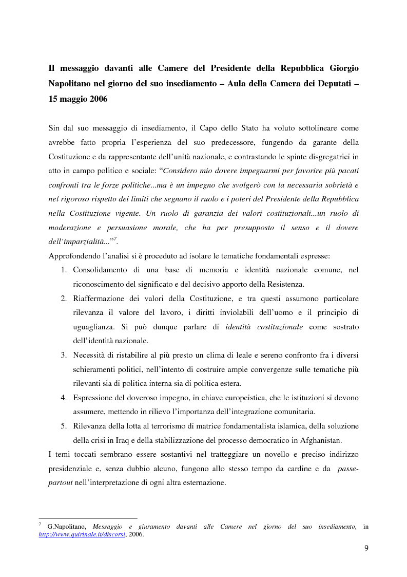Estratto dalla tesi: Il primo anno della presidenza Napolitano: dottrina, prassi e tendenze
