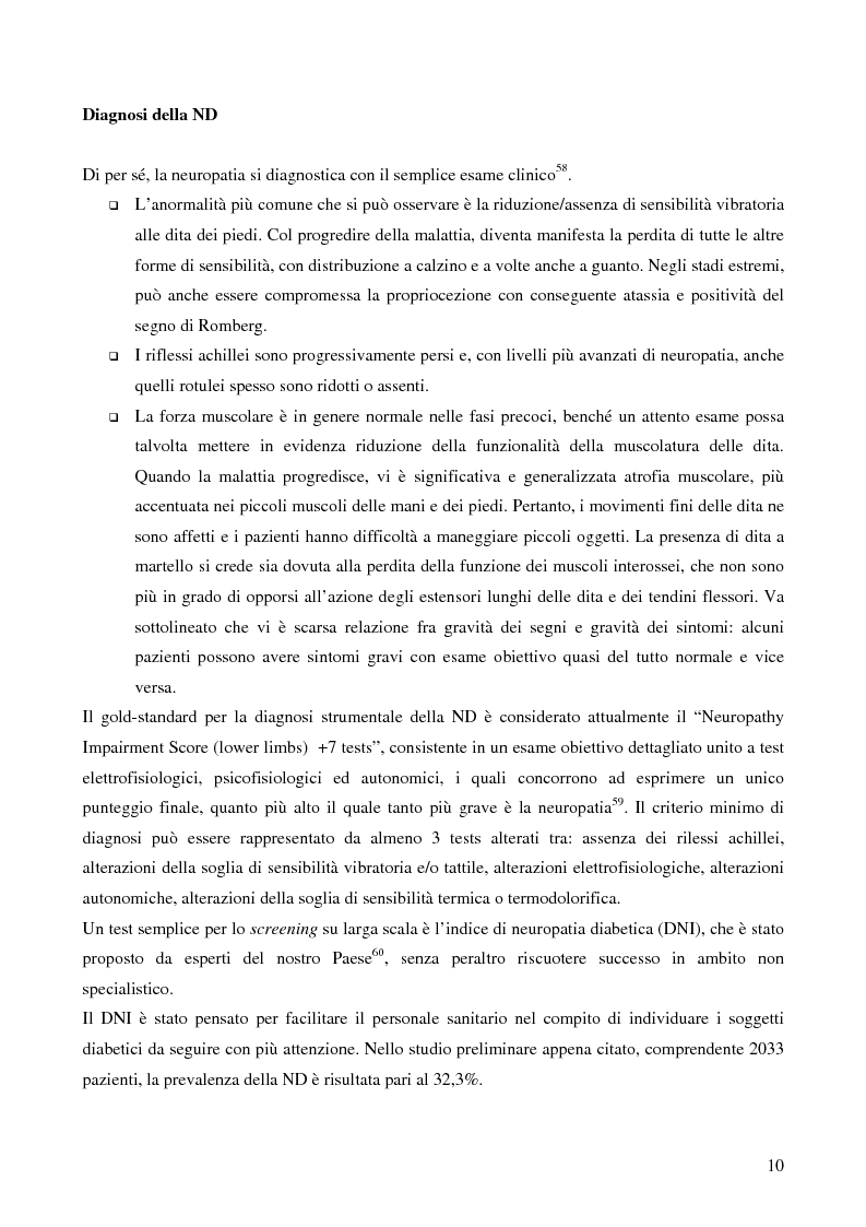 Estratto dalla tesi: La neuropatia diabetica dolorosa: aspetti clinici e nuove acquisizioni fisiopatologiche