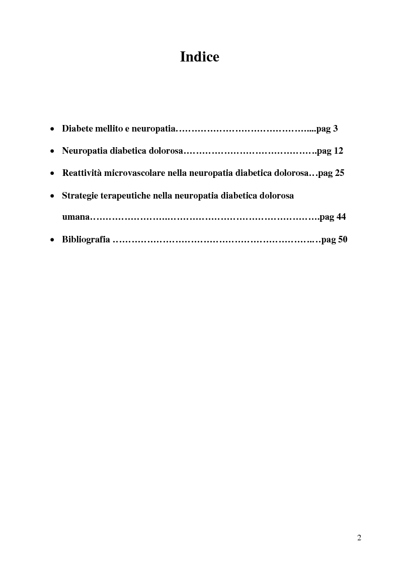 Indice della tesi: La neuropatia diabetica dolorosa: aspetti clinici e nuove acquisizioni fisiopatologiche, Pagina 1
