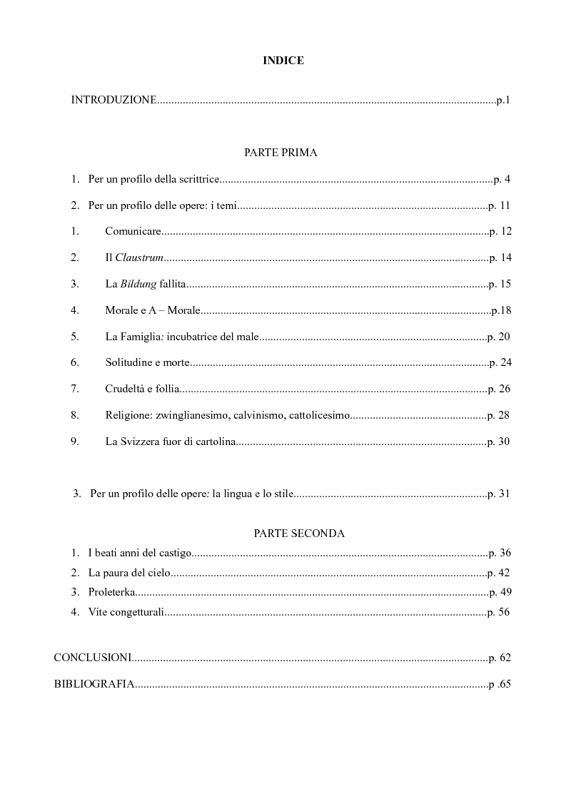 Indice della tesi: Le geometrie irrequiete di Fleur Jaeggy, Pagina 1