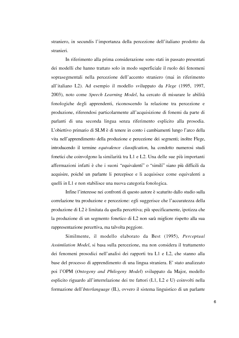 Anteprima della tesi: Studi sperimentali sulla percezione dell'accento straniero, Pagina 2