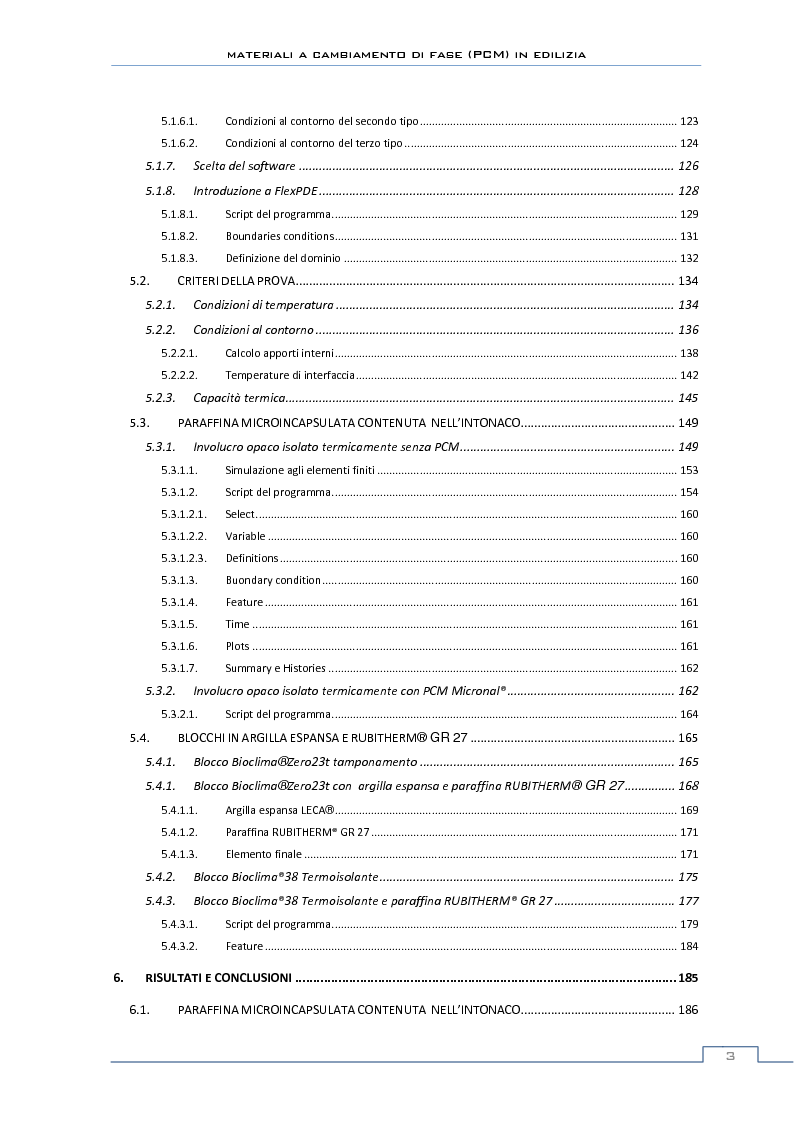 Indice della tesi: Materiali a cambiamento di fase in edilizia (PCM) - Sperimentazioni sull'involucro a blocchi portanti e su rivestimenti ad intonaco, Pagina 3