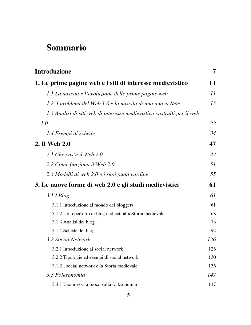 Indice della tesi: Nuove applicazioni telematiche per lo studio della storia medievale. Tra ricerca, didattica e divulgazione., Pagina 1