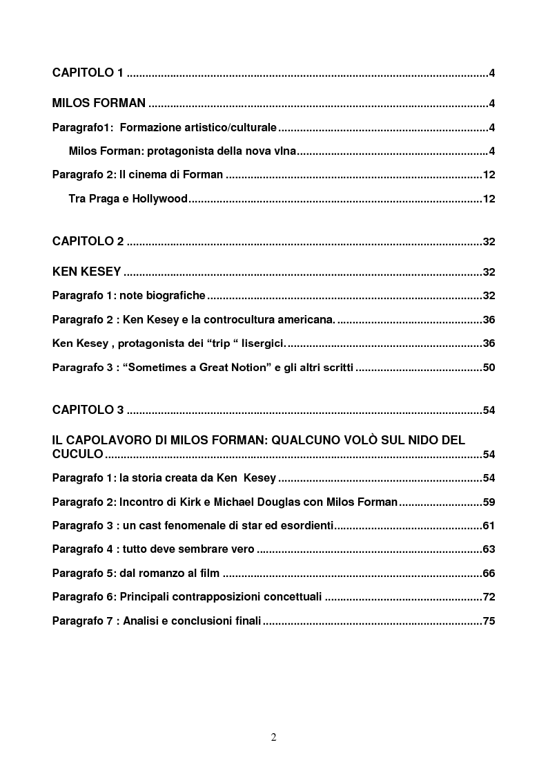 Indice della tesi: La società ''democratica'' e i ''diversi'' da Ken Kesey a Milos Forman, Pagina 1