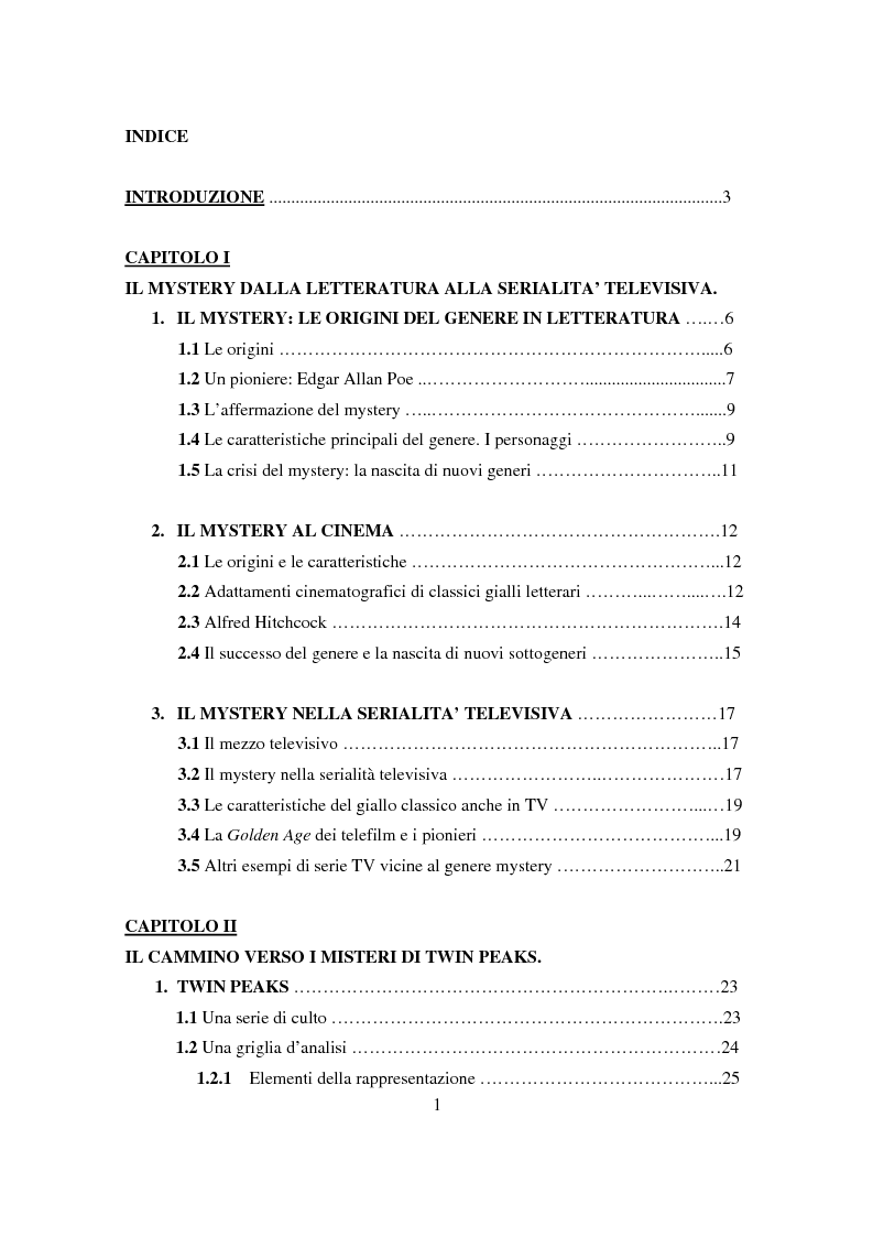 Indice della tesi: Da Twin Peaks a Desperate Housewives: il mystery nella serialità americana, Pagina 1