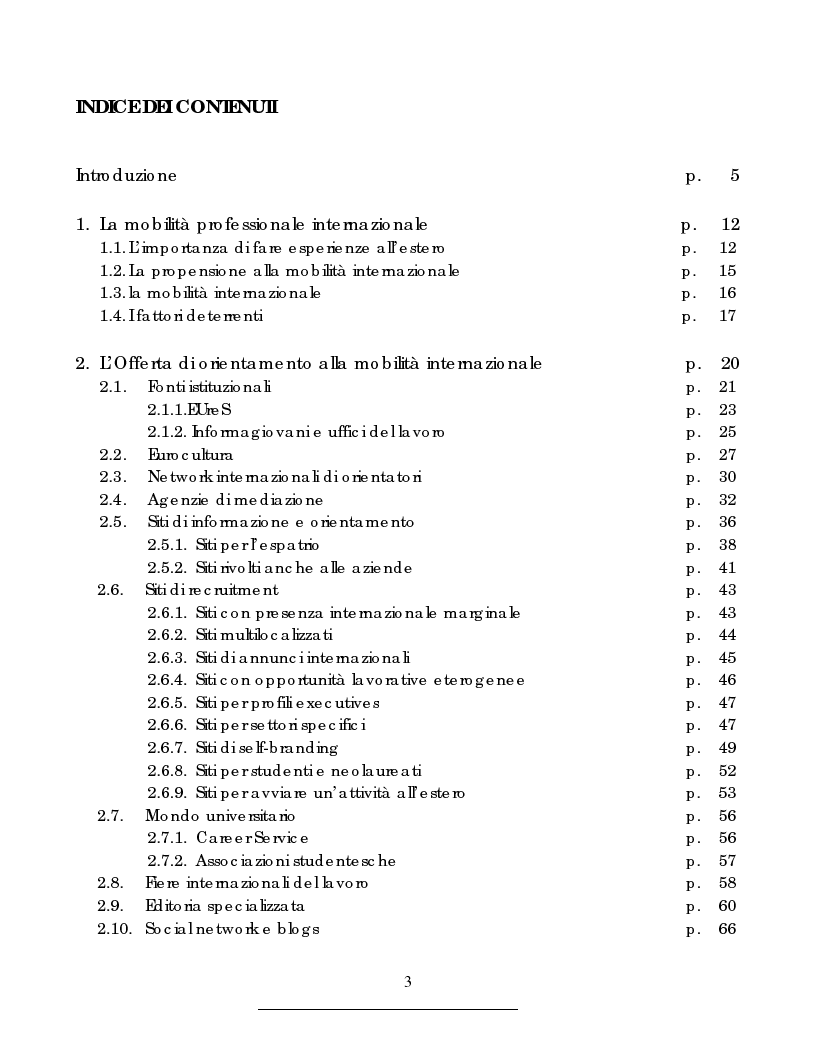 Indice della tesi: L'orientamento alla mobilità professionale internazionale, Pagina 1