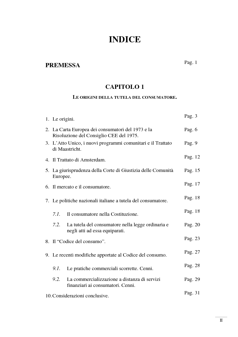 Indice della tesi: La commercializzazione a distanza di servizi finanziari ai consumatori, Pagina 1