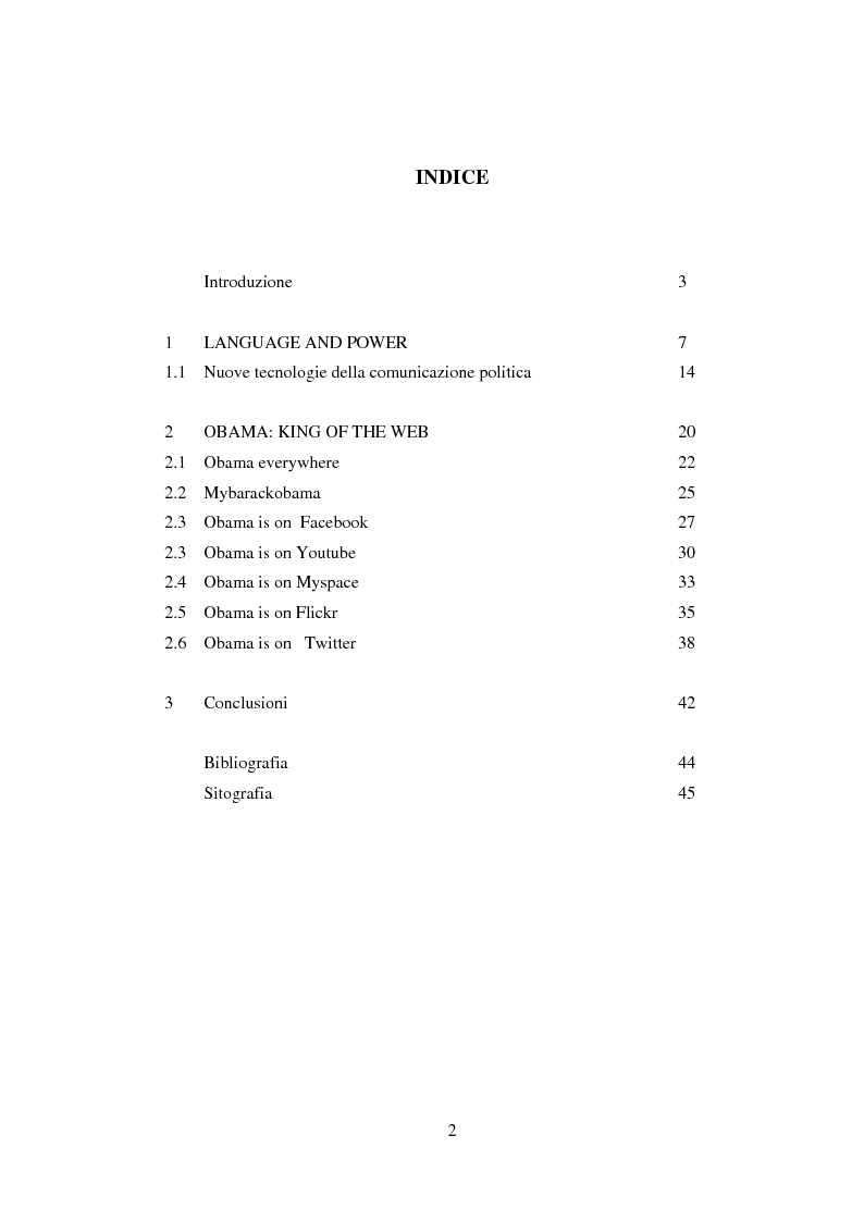 Indice della tesi: The Triple-O Victory: Obama e la comunicazione politica Web 2.0, Pagina 1