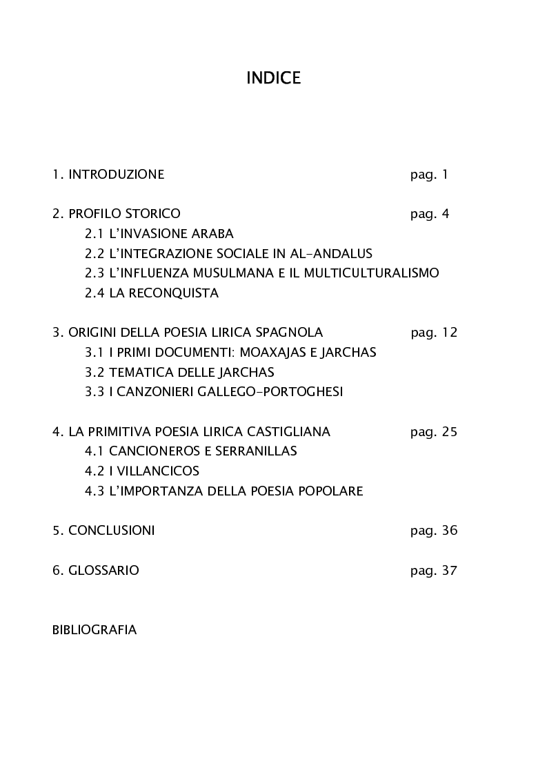Indice della tesi: Oriente e Occidente nella poesia popolare spagnola, Pagina 1