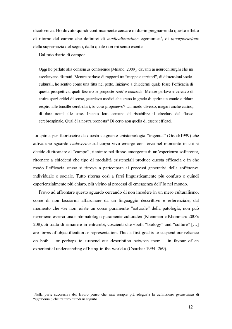 Estratto dalla tesi: Essere-nel-Chiari. Corpi sofferenti, narrazioni e processi diagnostici.